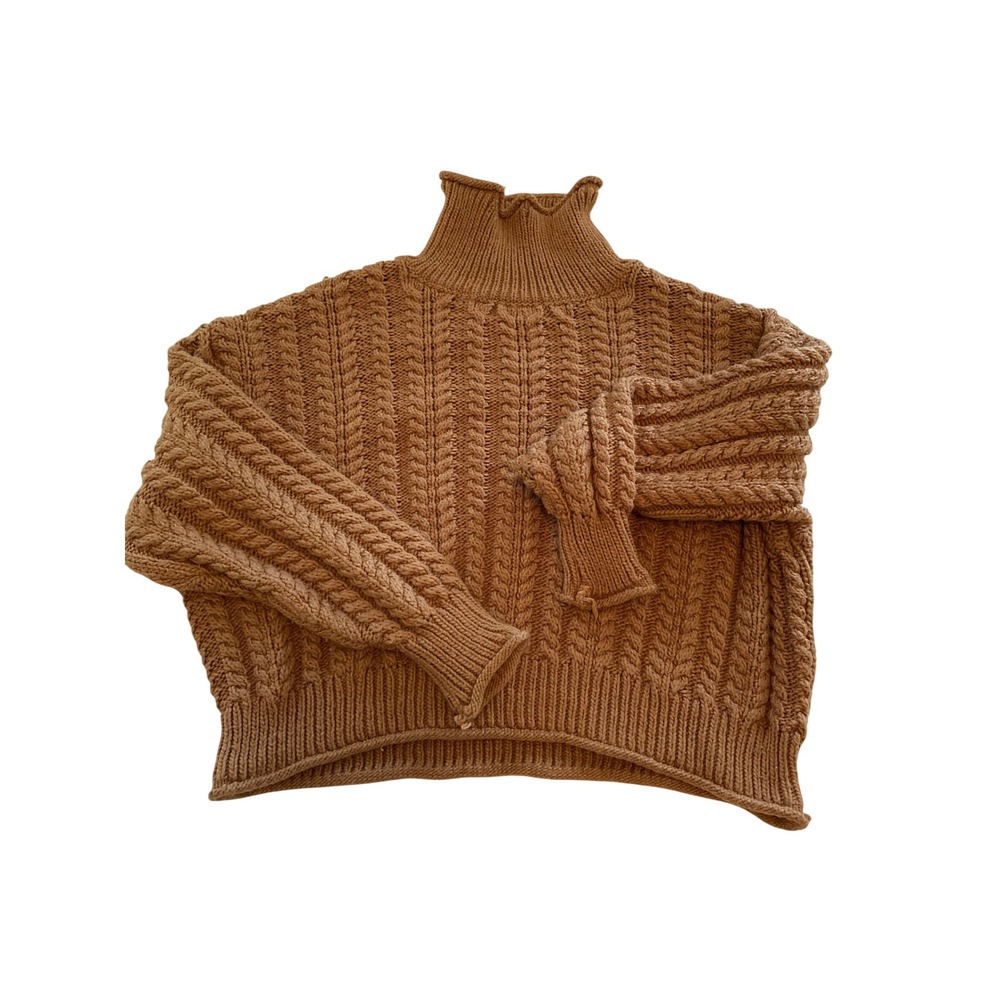 HM Camel Brown Cable Knit Mock Neck Oversized Sweater US L P/N 0777434 0
